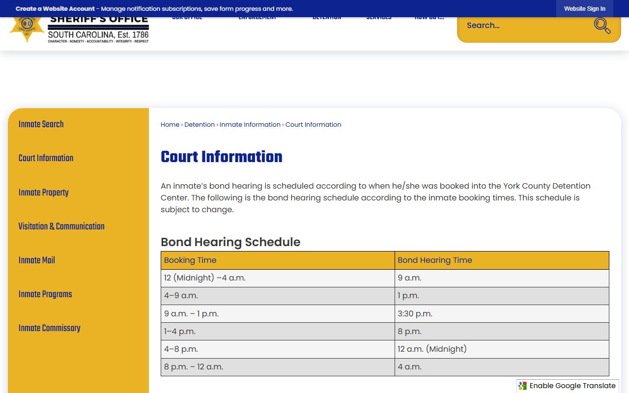 York County court records bond hearing schedule after arrest