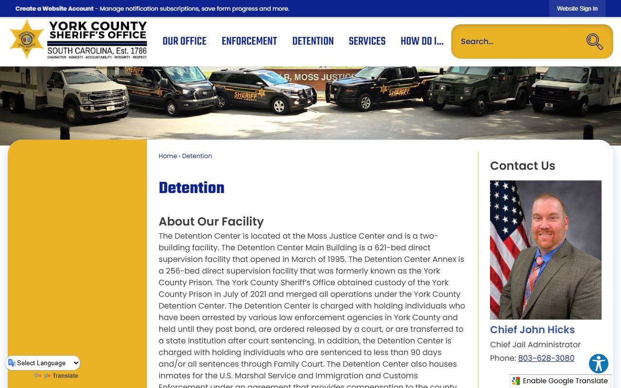 York County inmate population detention center overview and two-building jail capacity